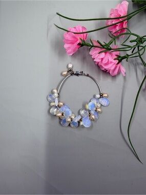 Handmade Iridescent Blue Bead & Pearl Bracelet